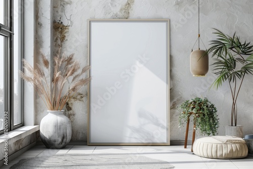 Poster Mockup in Modern Minimalist Interior created with Generative AI © dendyh7
