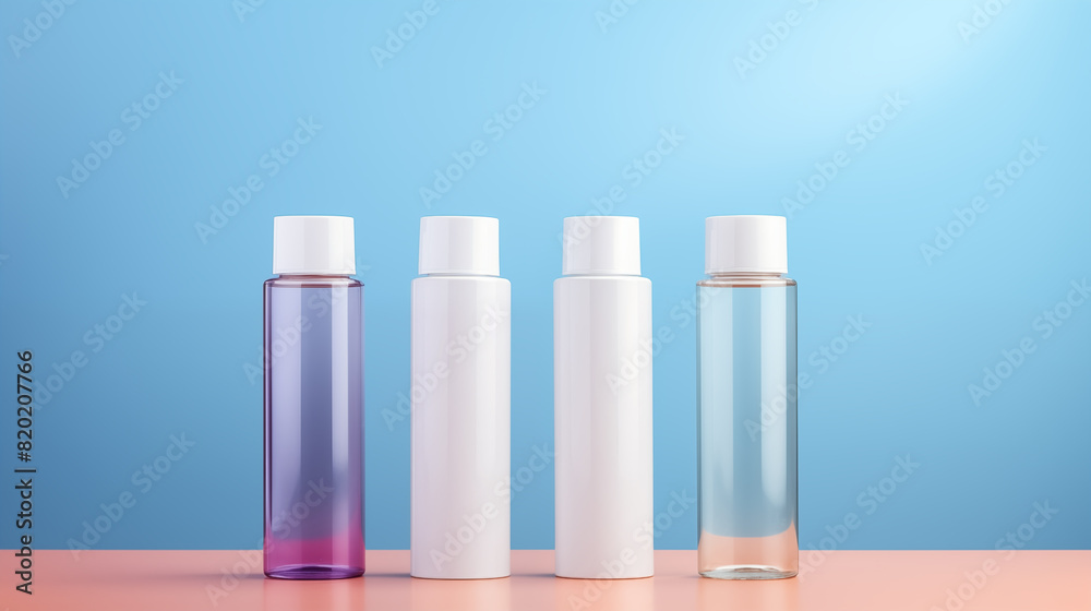 Container for cream, shampoo, toiletries, spa. Unbranded white plastic bottles. Bottle with a dispenser for cosmetic products. Skin care and beauty concept. Mockup style, copy space Container for cream, shampoo, toiletries, spa. Unbranded white plastic bottles. Bottle with a dispenser for cosmetic products. Skin care and beauty concept. Mockup style, copy space