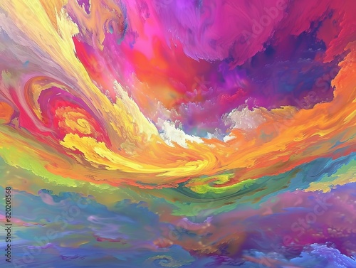 Abstract sky with swirling clouds, modern art vibrant spectrum digital illustration dynamic and artistic