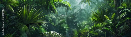 Dense jungle  vibrant green  detailed foliage  exotic and wild  high resolution  digital painting