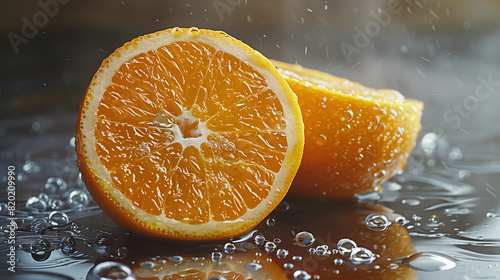 a fresh juicy orange slice  macro close up