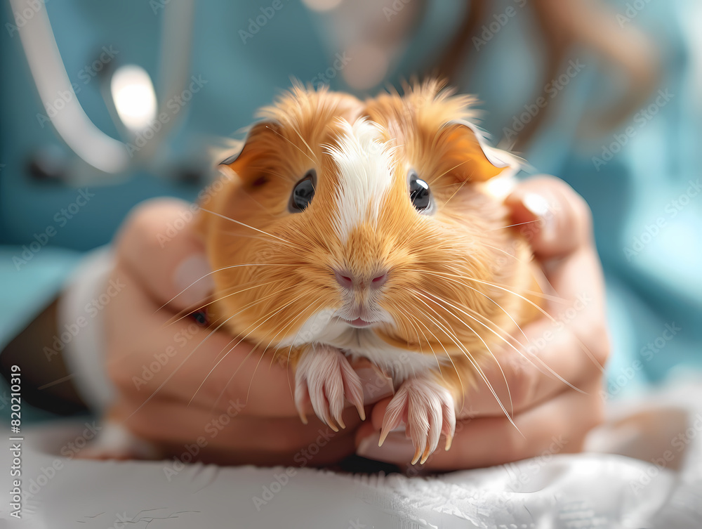 Guinea pig in the vet's hands Guinea pig in the vet's hands