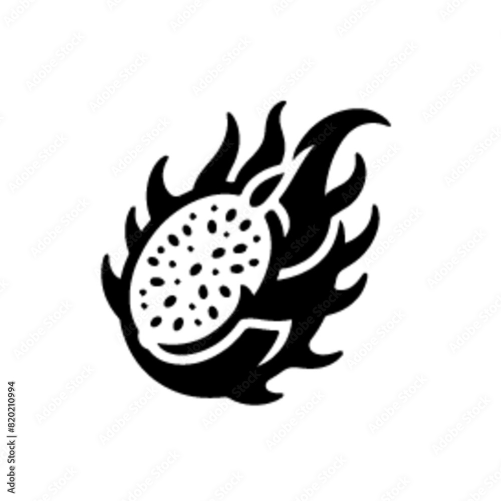 Black silhouette of a simple minimal Dragon fruit with thick outline side view isolated-02 Black silhouette of a simple minimal Dragon fruit with thick outline side view isolated-02