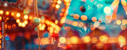 Night carnival with bokeh lights, playful, vivid hues, sketch, fun and vibrant photo