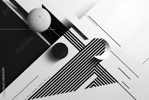 Simple geometric shapes, black and white, clean and sharp lines, high contrast, modern and abstract, digital art