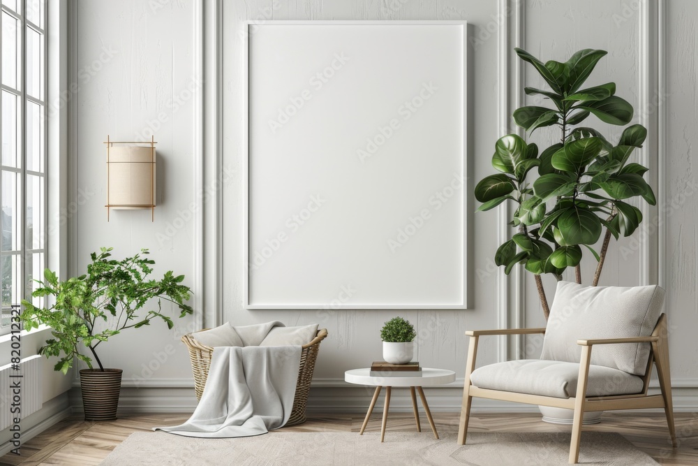 Poster Mockup in Modern Minimalist Interior created with Generative AI