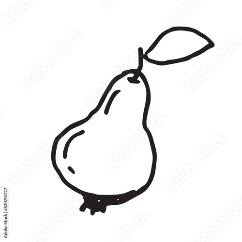 Pear with leaf hand drawn vector illustration on isolated white background