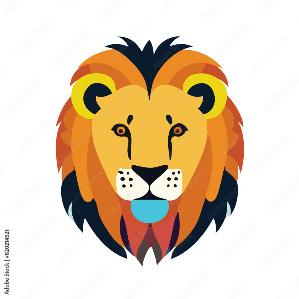 A spotted male lion with colorful fur.
