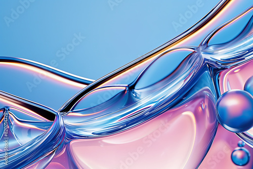 Blue abstract bubbles, liquid texture close up. Bright pink blue background with copy space. High quality backdrop with space for text, design elements. Beauty, cosmetics, freshness, skincare