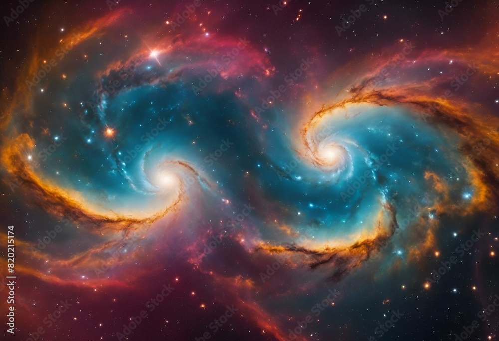 two spiral shaped nebulas in a space filled with stars two spiral shaped nebulas in a space filled with stars