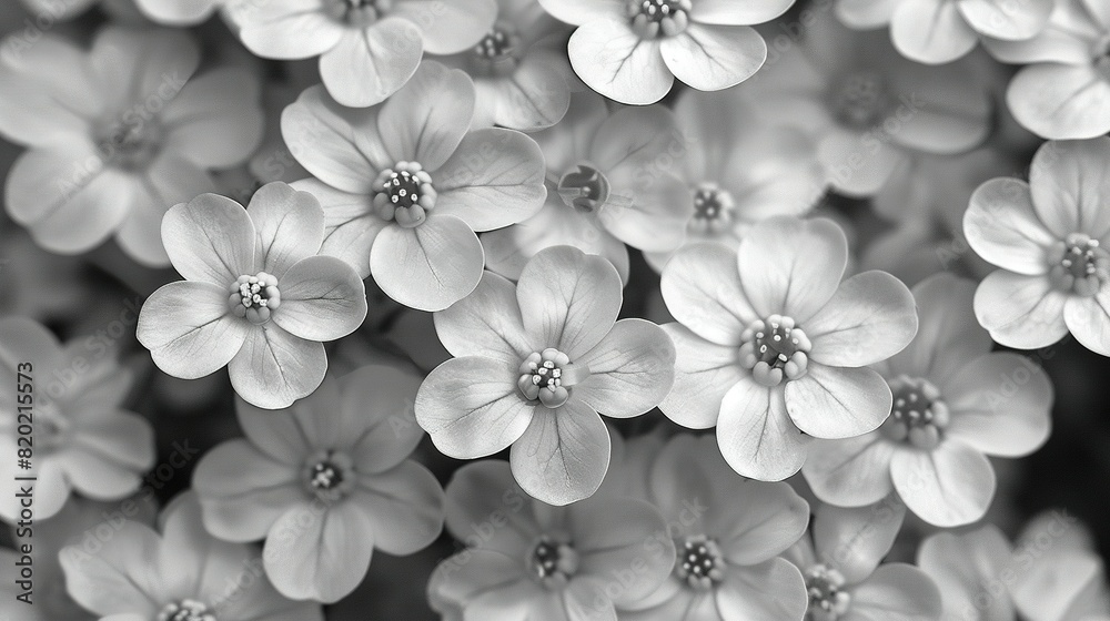   A close-up of a group of flowers in black and white, emphasizing the focal point at their centers