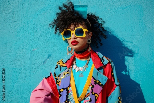 Portrait of a Person in Vibrant 90s Fashion with Colorful Background