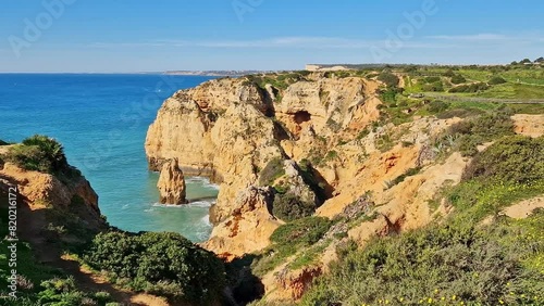 Ponta da Piedade is a unique rock formation with famous grottos in the ocean at Lagos, Algrave, Portugal. Number one attraction in Portugal photo