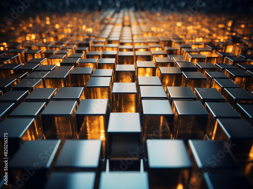 Reflective metallic tiles or cubes arranged uniquely photo