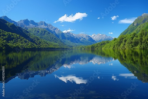 Pristine Mountain Lake with Perfect Reflections of Snow-Capped Peaks