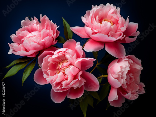 Dark blue background adorned with pink peony border