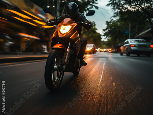 Blurred bike traverses roads in Chiang Mai  Thailand