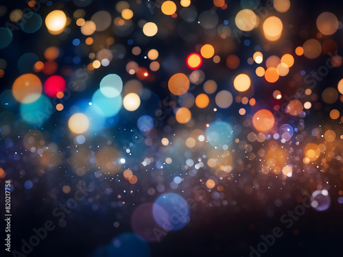 A festive ambiance conveyed through bokeh lights against a dark background