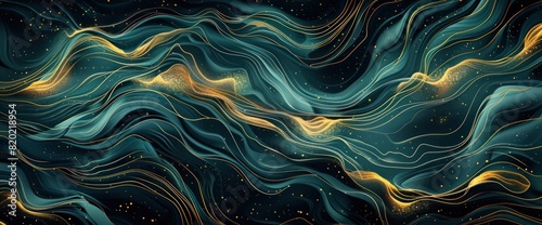 A long, wavy line of gold and blue colors