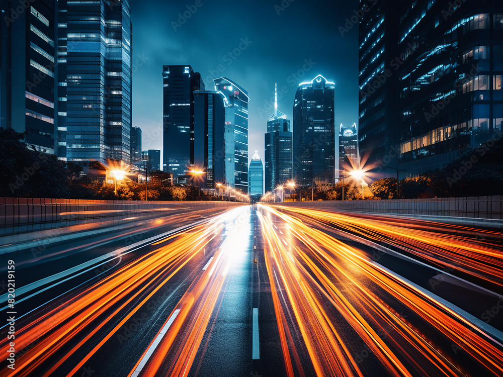 Fototapeta premium Nighttime urban traffic in beautiful motion blur