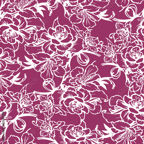 purple and white rose flowers seamless pattern, texture, design