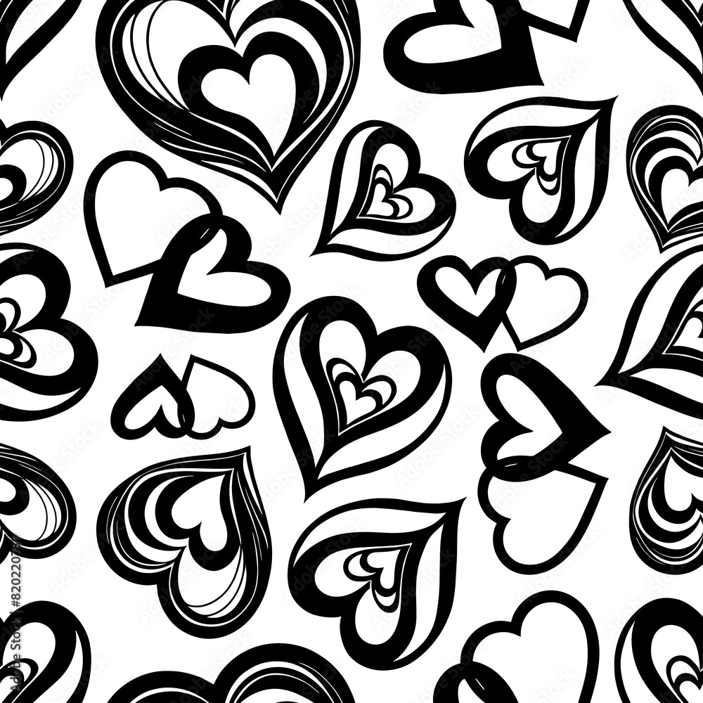 seamless graphic pattern of black hearts on a white background, texture, design seamless graphic pattern of black hearts on a white background, texture, design