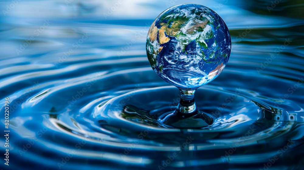 A globe is floating on top of a wave of water A globe is floating on top of a wave of water
