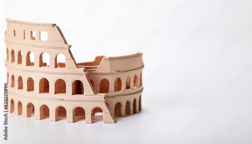 Obraz premium human made wonders of the world concept paper origami isolated on white background of the the Colosseum in Rome, Italy . with copy space, simple starter craft for kids
