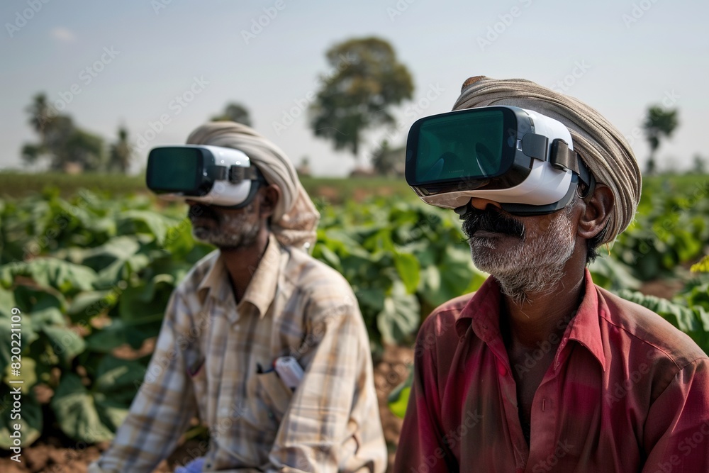 Indian farmers wearing VR glasses. Indian farmers wearing VR glasses.