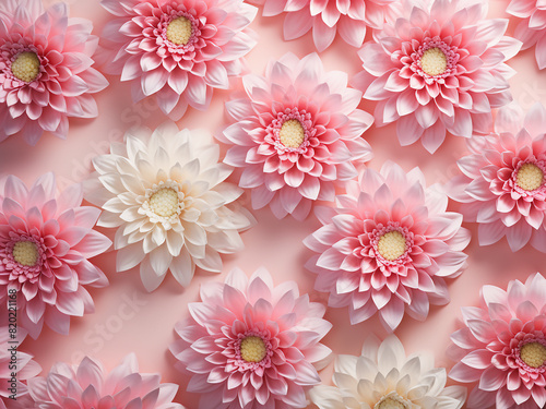 Chrysanthemums arranged creatively on a pastel backdrop