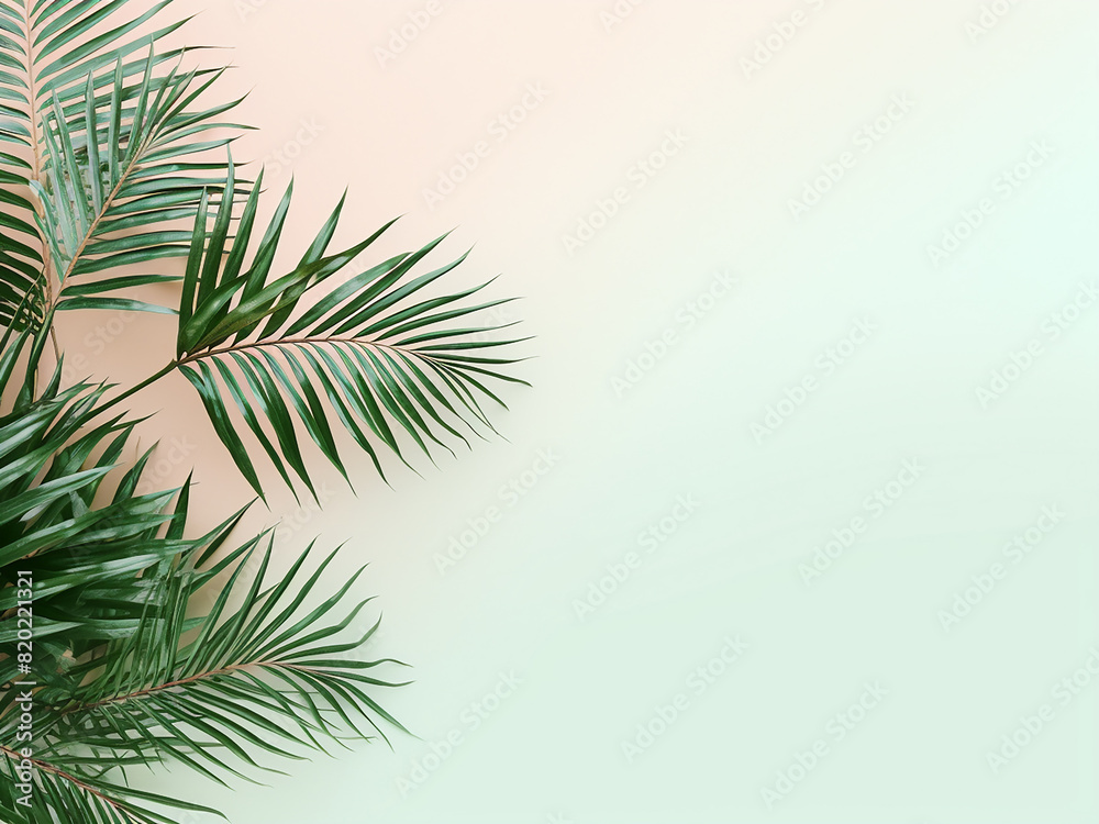 Pastel backdrop adorned with green leaf branches, summer idea