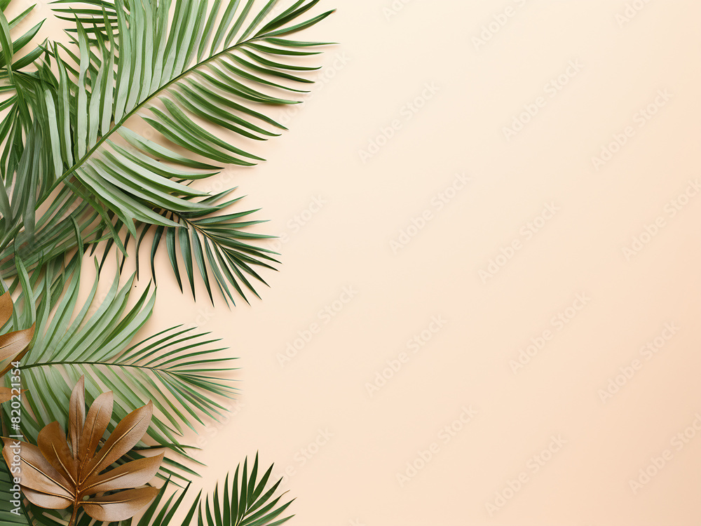 Summer concept with palm leaves on pastel colors, creatively minimal