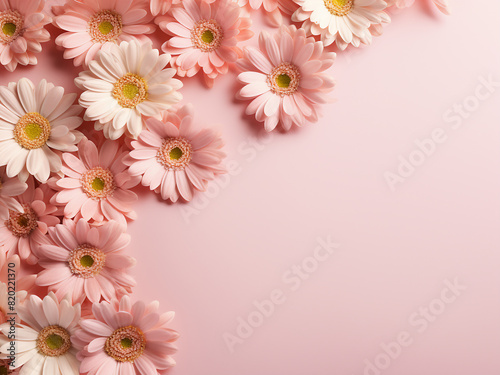 Pastel pink backdrop with golden daisies border
