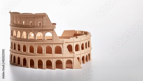 human made wonders of the world concept paper origami isolated on white background of the the Colosseum in Rome, Italy . with copy space, simple starter craft for kids