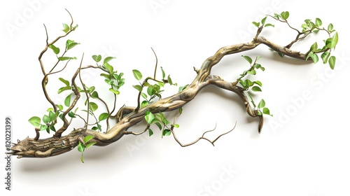 Fototapeta Naklejka Na Ścianę i Meble -  realistic twisted jungle branch with plant growing isolated on a white background
