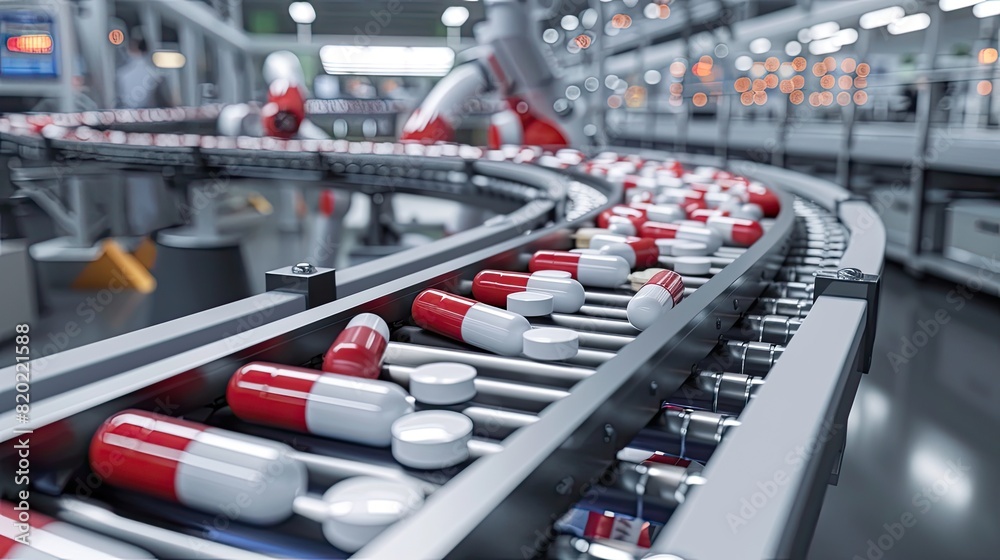 Obraz premium tablets on the conveyor. Selective focus