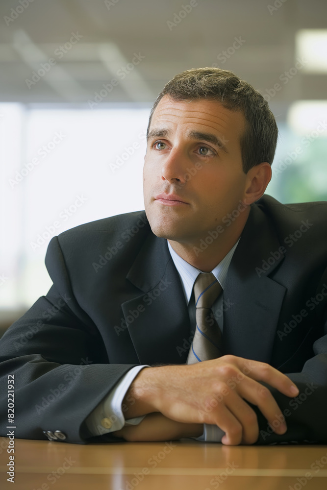 Pensive businessman at job interview Pensive businessman at job interview