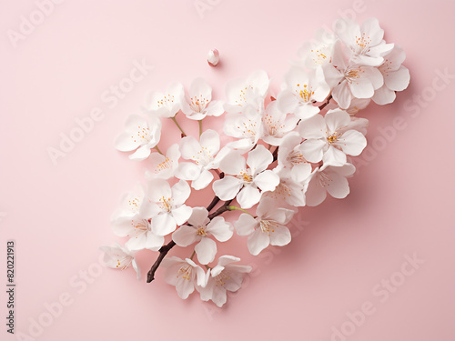 Aerial shot of white cherry blossoms against a blue backdrop, evoking spring vibes © Llama-World-studio