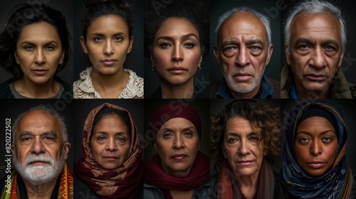 Multiple individuals with Hispanic and Latino heritage showcasing different emotions through facial expressions