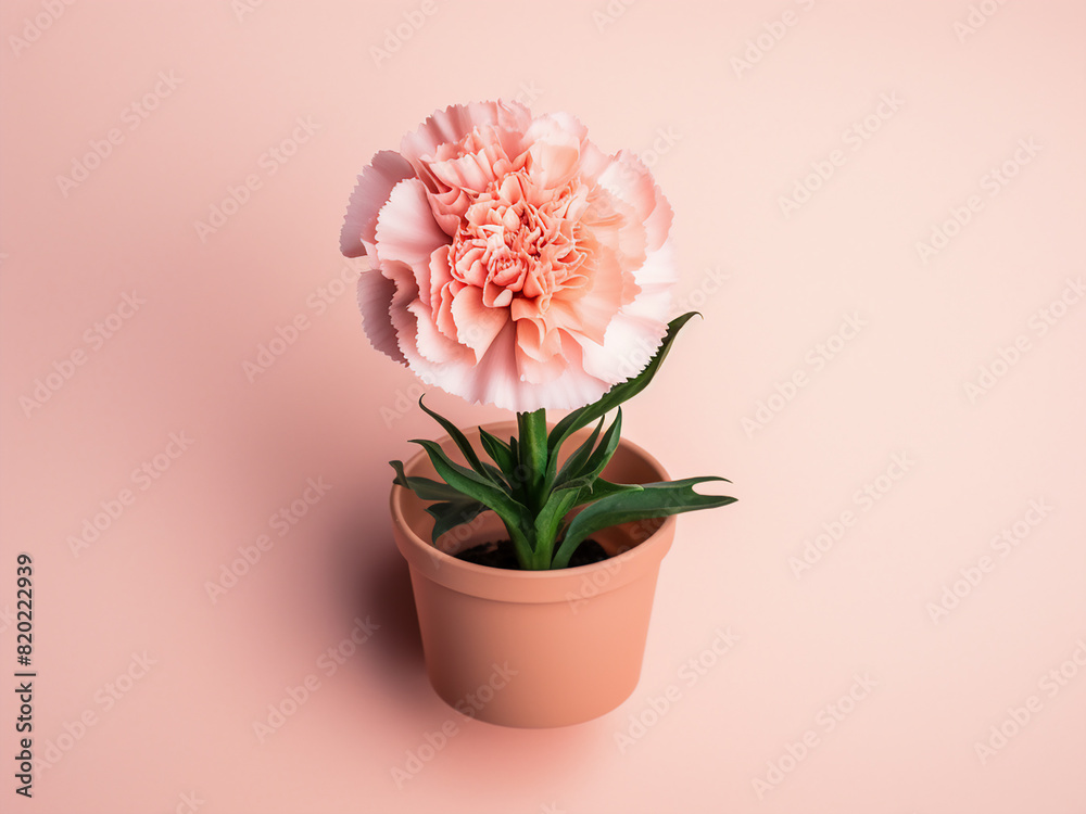 Pink carnation blooms on orange, leaving space for text Pink carnation blooms on orange, leaving space for text