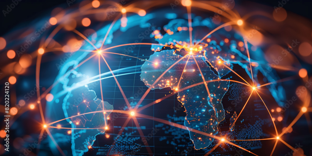 Digital world globe, concept of global network and connectivity on Earth, high speed data transfer and cyber technology, information exchange and international telecommunication