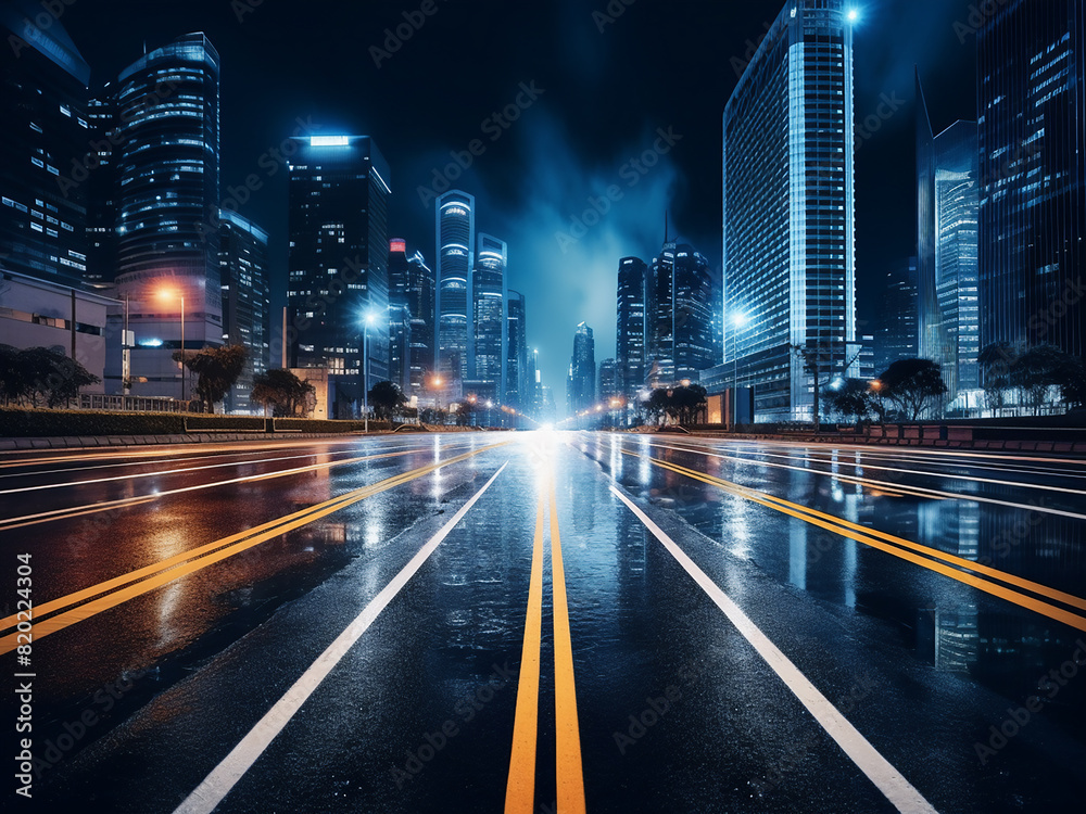 Fototapeta premium Abstract blur of cityscape and highways in the night