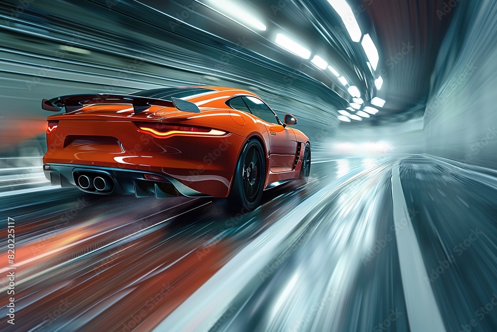 Orange car on high speed with motion blur. Orange car on high speed with motion blur.
