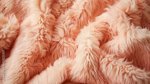 Top-down view of a stylish 2024 fur-textured jacket in a peach fuzz color © Orxan