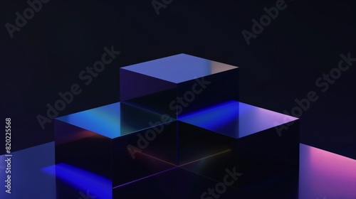 Dark podium. Background. cube pedestal