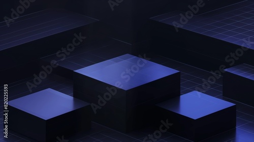 Dark podium. Background. cube pedestal