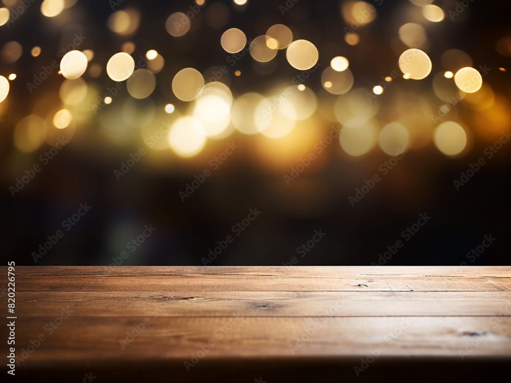 A dark background highlights a wooden table in a cafe A dark background highlights a wooden table in a cafe