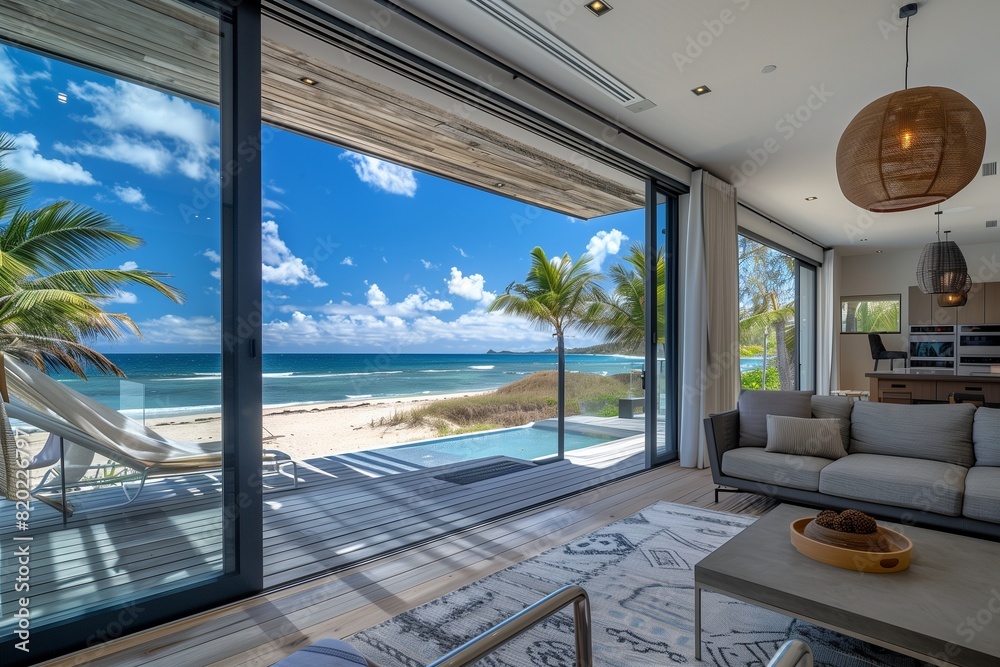: A modern beach house with a streamlined, open-concept design ...