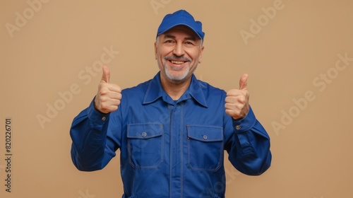 Smiling Worker Giving Thumbs Up