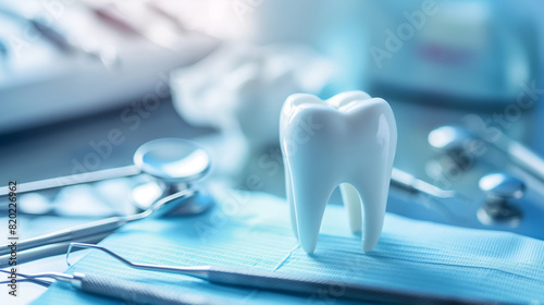 Tooth Model Resting on Blue Cloth
